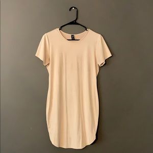 Cream faux suede body con dress